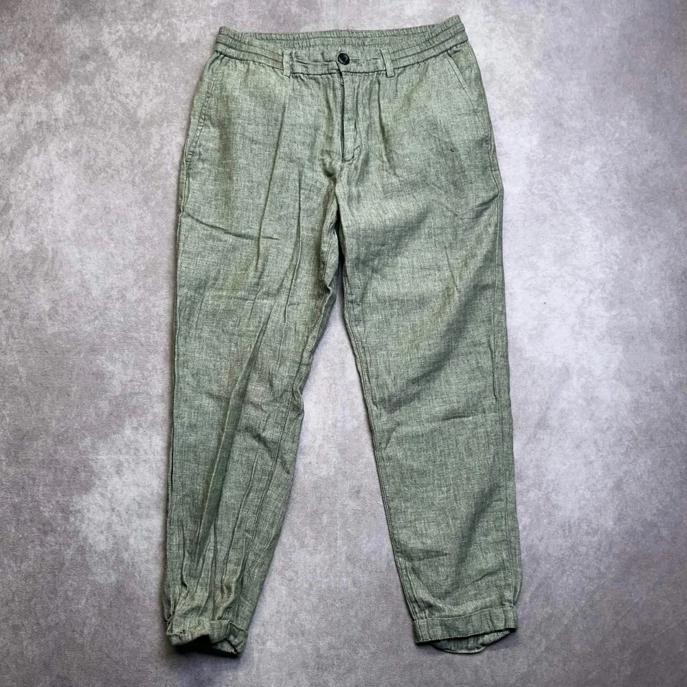 Banana Republic Mens 30x30 Athletic Fit Linen Cotton Jogger Pants Sage Green